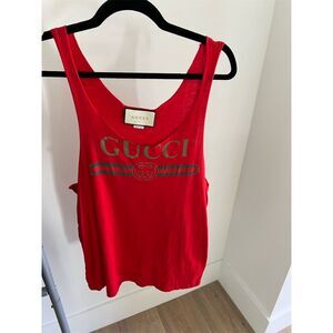 Gucci Women's Red Logo Print Tank Top Size M Scoop Neck